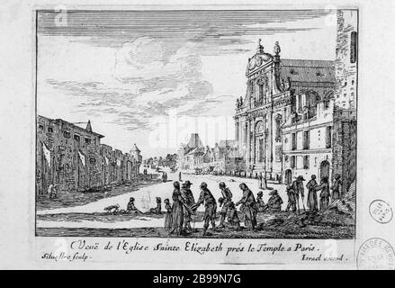 VIEW OF THE CHURCH SAINTE-ELISABETH NEAR TEMPLE IN PARIS Israël Silvestre et Israël Henriet. 'Vue de l'église Sainte-Elisabeth près du Temple à Paris'. Eau-forte, 1660. Paris, musée Carnavalet. Stock Photo