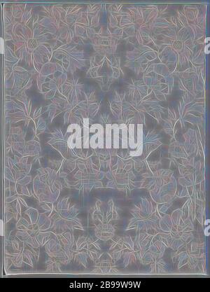 Napkin of linen damask with a naturalistic flower pattern, Napkin of white linen with a naturalistic flower pattern. From a tuft of large flowers and leaves in the middle, a set of branches with large flowers and leaves and (below) a calabash-like fruit originates both upwards and downwards. The branches first bend towards the edge but come together again at the bottom in a flower, from which fine branches spring back that fill the cartouches formed by the pivoting of the branches. Branches along the edges also seem to grow from the middle branches. Between the heavy, naturalistic flowers and Stock Photo
