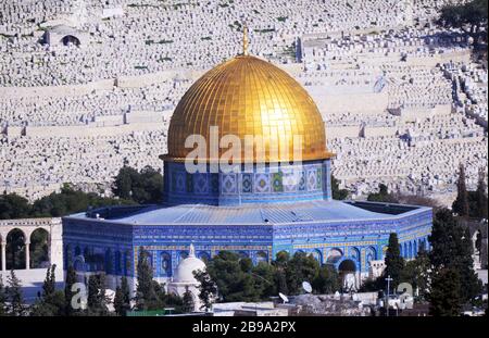 The beautiful Dome of the Rock on top of the Temple Mount in Jerusalem. Stock Photo