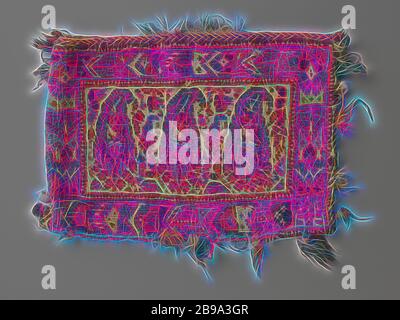 Saddle bag or pillow leaf with main motif: rectangle containing three botas, Saddle bag or pillow leaf with main rectangle containing three botas. Edge with tulip-like motifs. Three edges finished with brushes or residues thereof. Three white shells sewn on the short sides., Drinking, drinking vessels, table, anonymous, Persia (possibly), c. 1850 - c. 1900, wool, h 31 cm × w 43 cm, Reimagined by Gibon, design of warm cheerful glowing of brightness and light rays radiance. Classic art reinvented with a modern twist. Photography inspired by futurism, embracing dynamic energy of modern technology Stock Photo