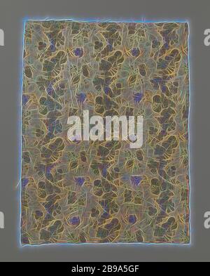 Fragment of embroidered silk, A fragment of a silk fabric. Three vertical tendrils with flowers and leaves in gold and silver and some blue twigs woven in blue on a beige ground. Between the vertical tendrils scatter bouquets also in gold, silver and blue., anonymous, France, 1690 - 1699, silk, metal thread, damask, h 66 cm × w 50.5 cm h 26.1 cm × w 17 cm, Reimagined by Gibon, design of warm cheerful glowing of brightness and light rays radiance. Classic art reinvented with a modern twist. Photography inspired by futurism, embracing dynamic energy of modern technology, movement, speed and revo Stock Photo