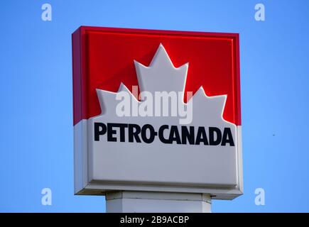 Ontario, Canada - October 28, 2019 - The Petro-Canada gas station sign Stock Photo