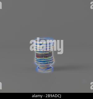 Apothecary jar, multicolored painted, Concave cylindrical jar of multicolored painted majolica, on a foot and with a constricted neck. The pot is painted with blue horizontal lines and a manganese purple band in the middle. The colors seem to have gone through., Dwarfs, hunchback, one person playing string instrument (plucked), lute, and special forms of lute, eg: theorbo, hacking and thrusting weapons: sword, walking stick, staff, anonymous, Netherlands, c. 1560 - c. 1625, earthenware, tin glaze, lead glaze, h 7.7 cm × d 5.0 cm, Reimagined by Gibon, design of warm cheerful glowing of brightne Stock Photo