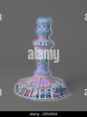 Candlestick with multicolored painting, Candlestick of faience, multicolored painted under the glaze. Octagonal foot, fluted trunk. Unnoticed., anonymous, Delft, c. 1690, h 19 cm × d 14 cm, Reimagined by Gibon, design of warm cheerful glowing of brightness and light rays radiance. Classic art reinvented with a modern twist. Photography inspired by futurism, embracing dynamic energy of modern technology, movement, speed and revolutionize culture. Stock Photo