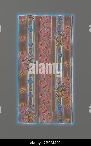 Fragment of multicolored embroidered silk, A fragment of pink silk with stripes in white and silver. The pattern has silver colored flowers in the strips. Around a white stripe is a flower branch and on the silver stripes the pattern has multicolored flower bouquets and branches., anonymous, Netherlands, c. 1750 - c. 1800, silk, h 53.4 cm × w 26.6 cm h 25.6 cm w 0.4 cm, Reimagined by Gibon, design of warm cheerful glowing of brightness and light rays radiance. Classic art reinvented with a modern twist. Photography inspired by futurism, embracing dynamic energy of modern technology, movement, Stock Photo