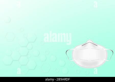 3D vector respirator face mask on a green background with diminishing germs symbols Stock Vector