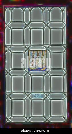 Window with three trees, (Tumble) window with a small stained glass window in the middle depicting three trees. and flowers, Panel with 15 painted windows. In the middle a rectangular diamond with the image of St. Joanna, On the other panes including images of birds and flowers. Windowpane with weapon surrounded by angels with cartouche: 'Ick Siet no good.' 1657., anonymous, c. 1600 - c. 1799, glass, h 92.3 cm × w 52.1 cm × h 15.3 cm × w 13.2 cm × d 4 cm, Reimagined by Gibon, design of warm cheerful glowing of brightness and light rays radiance. Classic art reinvented with a modern twist. Phot Stock Photo