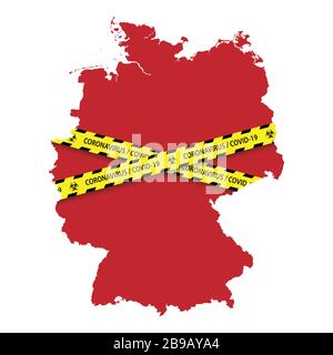 Map of Germany with warning quarantine yellow tape. Danger coronavirus Banner Stock Vector