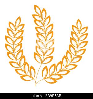Spikelets isolated icon, wheat or barley, heraldic logo Stock Vector