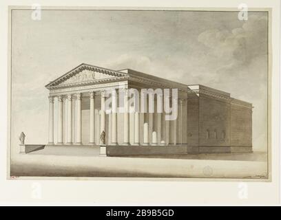 Project Completion of the Church of the Madeleine assigned to a temple to the glory of Napoleon in 1805. 5th district. Ferdinand Delannoy (1822-1887) et Jacques François (1755-1835). Projet d'achèvement de l'Eglise de la Madeleine affectée à un temple à la Gloire par Napoléon en 1805. 5ème arrondissement. Lavis de couleur au trait. Paris, musée Carnavalet. Stock Photo