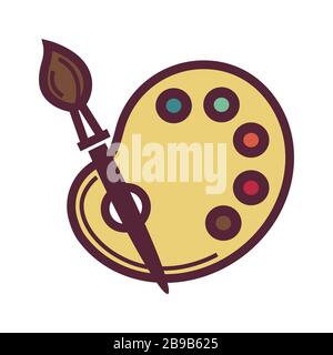 Palette and brush isolated icon, painting tools or art supplies Stock Vector