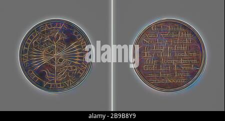 Peace of Nijmegen, Bronze Medal. Front: man's bust inside the inside. Reverse: winged Mercury staff and lightning bolts within a circle, cut off: inscription, Nijmegen, Louis XIV (King of France), Jean Mauger, Paris, 1699 - 1703, bronze (metal), striking (metalworking), d 4.1 cm × w 30.53 gr, Reimagined by Gibon, design of warm cheerful glowing of brightness and light rays radiance. Classic art reinvented with a modern twist. Photography inspired by futurism, embracing dynamic energy of modern technology, movement, speed and revolutionize culture. Stock Photo