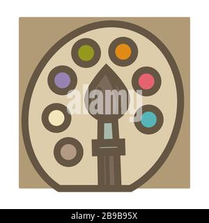 Palette and paintbrush, artist equipment, painting tools, isolated icon Stock Vector