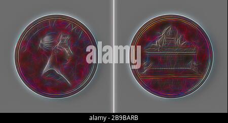 Death of Charlotte Augusta, Princess of England, Bronze Medal. Obverse: woman's bust inside the inside. Reverse: tomb with inscription, on which are large and small corpses, against which mourning genius sits and over which second genius drapes veil, cut off: inscription, Charlotte Augusta (princess of England), Thomas Webb, Birmingham, 1817, bronze (metal), striking (metalworking), d 5.4 cm × w 760 gr, Reimagined by Gibon, design of warm cheerful glowing of brightness and light rays radiance. Classic art reinvented with a modern twist. Photography inspired by futurism, embracing dynamic energ Stock Photo