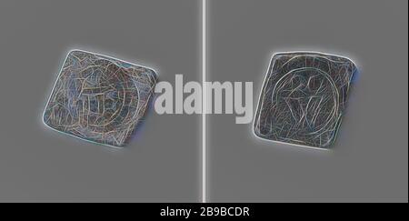 City of Amsterdam, district 20, piece that gave the right to rye bread at a price of eight and a half penny, diamond-shaped piece. Front: in round stamp: crowned coat of arms, flanked by two lions within a round pearl border. Reverse: in round stamp: number 20 above letter W inside round pearl edge, Amsterdam, anonymous, 1662, founding, h 3.1 cm × w 2.8 cm × w 19.35 gr, Reimagined by Gibon, design of warm cheerful glowing of brightness and light rays radiance. Classic art reinvented with a modern twist. Photography inspired by futurism, embracing dynamic energy of modern technology, movement, Stock Photo