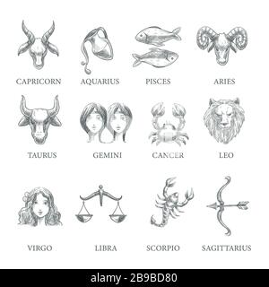 Astrology and zodiac signs, horoscope symbols, isolated icons Stock Vector