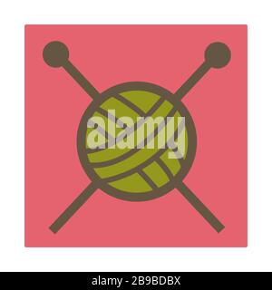 Knitting hobby, woolen threads and needles, isolated icon Stock Vector