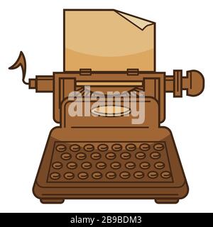 Typing machine and paper isolated icon, novel writing Stock Vector
