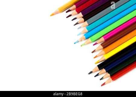 Multicolored children pencils for drawing isolated on white Stock Photo
