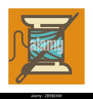 Needle and thread coil isolated icon, sewing hobby or leisure Stock Vector