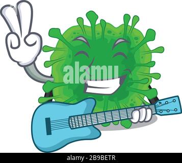 Supper cool minunacovirus cartoon playing a guitar Stock Vector