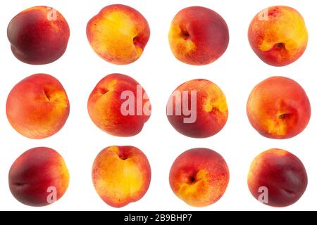 Ripe nectarine fruit set isolated on white Stock Photo