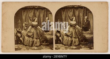 WOMEN, HUSBAND AND LOVER 'La femme, le mari et l'amant'. Photographie anonyme, vue stéréoscopique. Vers 1866. Paris, musée Carnavalet. Stock Photo