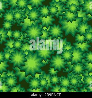 seamless pattern of viruses in the shape of stars on a green background. Vector image Stock Vector