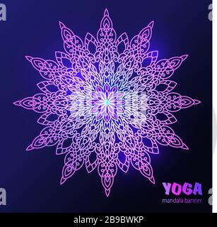 Mandala on dark blue background. Round Ornament Pattern. Indian. Arabic, Islam ornament, Buddhism culture symbol Stock Vector