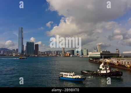 Hong Kong Harbour looking at ICC Kowloon Stock Photo