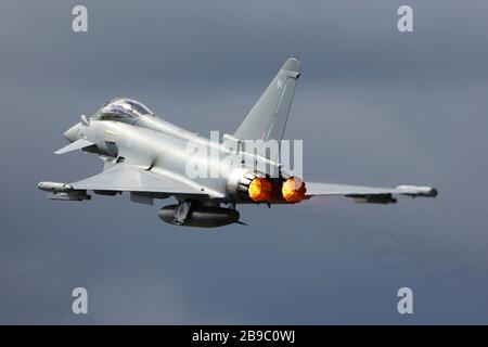 Eurofighter Typhoon FGR4 jet fighter of the Royal Air Force taking off. Stock Photo