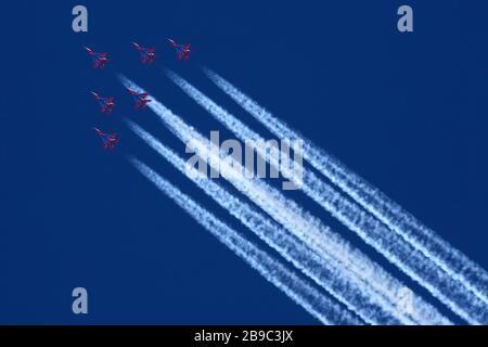 MiG-29 jet fighters of the Russian Air Force Swifts aerobatics team. Stock Photo
