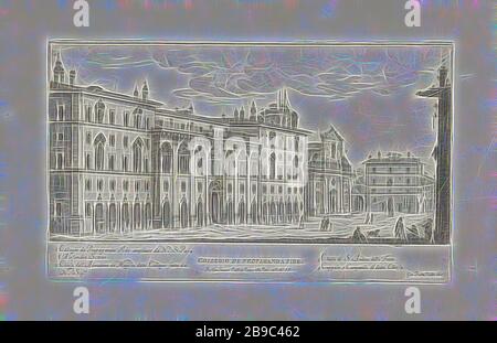 Collegio de Propaganda Fide (title on object) Il nuovo teatro delle fabriche, et edificii, in prospettiva di Roma moderna, sotto felice Pontificato di NS Papa Alessandro VII (series title), View of the Collegio the Propaganda Fide and the nearby Sant'Andrea delle Fratte in Rome., city-view in general, 'veduta', palace, church (exterior), Sant'Andrea delle Fratte (Rome), Rome, Collegio de Propaganda Fide, Giovanni Battista Falda (mentioned on object), 1665, paper, etching, h 172 mm × w 290 mm, Reimagined by Gibon, design of warm cheerful glowing of brightness and light rays radiance. Classic ar Stock Photo