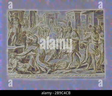 Mattatias kills a Jew and an envoy of the king History of the Maccabees (series title) Historia Iudae Machabei (...) (series title) Thesaurus sacrarum historiaru [m] veteris testame [ n] ti, elega [n] tissueimis imaginibus expressu [m] excelle [n] tissueimoru [m] in hac arte viroru [m] opera: now [n] c primu [m] in luce [m] editus (series title), Mattatias kills a Jew who, in accordance with the king's order, wanted to make a sacrifice on the altar in Modein and the king's envoy. In this way he demonstrated his dedication to the law of God. Below the performance a reference in Latin to the Bib Stock Photo