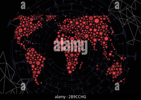 Vector world map made of virus shape silhouettes Stock Vector