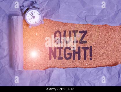 Conceptual hand writing showing Quiz Night. Concept meaning evening test knowledge competition between individuals Stock Photo