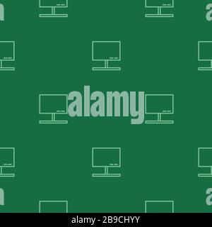 Green line Computer monitor icon isolated seamless pattern on green background. PC component sign. Vector Illustration Stock Vector
