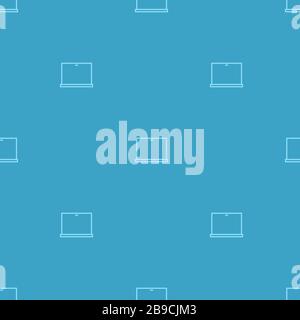 Blue laptop icon - seamless pattern on blue background. Vector Illustration Stock Vector