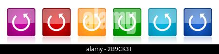 Rotate icon set, colorful square glossy vector illustrations in 6 options for web design and mobile applications Stock Vector