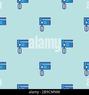 Mixer line icon. Kitchen pattern - vector seamless blue repeat for any use Stock Vector