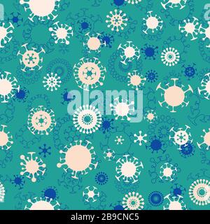 Corona Virus Symbol Green and Blue Vector Pattern Stock Vector