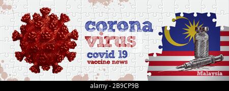 Malaysia flag, corona virus and vaccine. Puzzle concept hand drawing Stock Vector