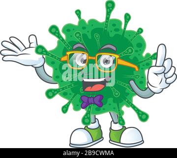 Super Funny coronavirus pneumonia in nerd mascot design style Stock Vector
