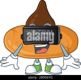 An icon of kiss cookies character using Virtual reality headset Stock Vector