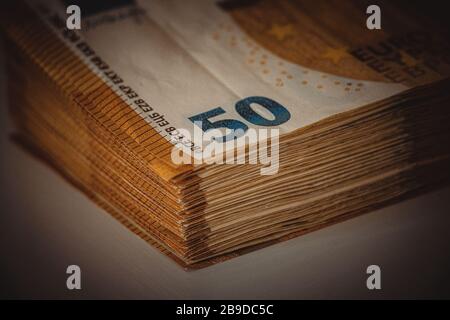 A pack of 50 euro bills Stock Photo