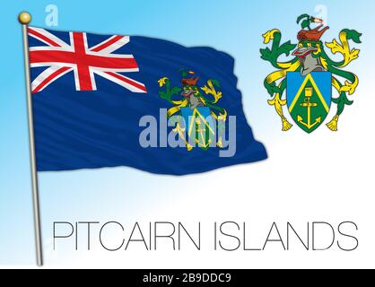 Pitcairn Islands official national flag and coat of arms, UK, vector illustration Stock Vector