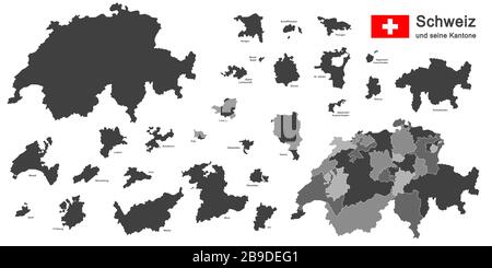 silhouettes of country Switzerland and all cantons Stock Vector