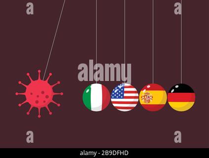 Balancing Balls Newtons Cradle Coronavirus Concept . 2019 Novel Coronavirus (2019-nCoV) concept. Vector illustration Stock Vector