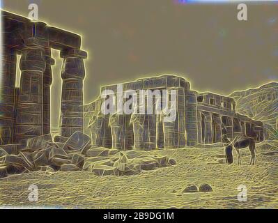 The Ramesseum of El-Kurney, Thebes, Second View, Francis Frith (English, 1822 - 1898), Egypt, 1857, Albumen silver print, Reimagined by Gibon, design of warm cheerful glowing of brightness and light rays radiance. Classic art reinvented with a modern twist. Photography inspired by futurism, embracing dynamic energy of modern technology, movement, speed and revolutionize culture. Stock Photo