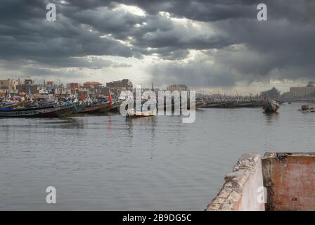 Fishing boats in the Senegal, called pirogue or piragua or piraga Stock Photo